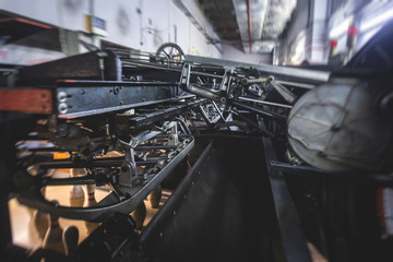 Fototapeta premium Bowling pinsetter machine, behind the bowling alley, pinspotter mechanism