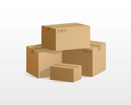 Cardboard boxes isolated on white background. Container template. Carton packaging. 