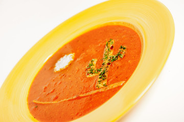 Seasoned Tomato Soup with decorative food	
