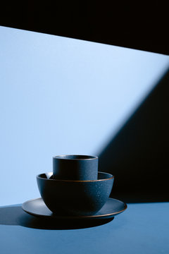 Blue Bowl Set on Blue Background