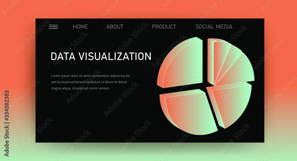 Aufkleber Web site template for Big Data  analysis, Artificial intelligence and  Information science. 3D graphs and plots.