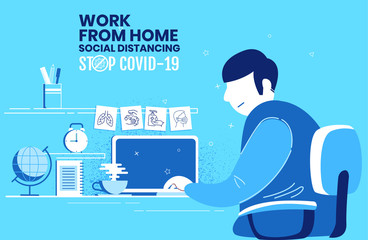 corona virus or covid-19 Stay home banner template quarantine concept. Work from home during corona virus, Self-isolation. Vector illustration for poster, banner, flyer. Stock design.