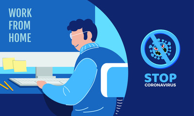 corona virus or covid-19 Stay home banner template quarantine concept. Work from home during corona virus, Self-isolation. Vector illustration for poster, banner, flyer. Stock design.