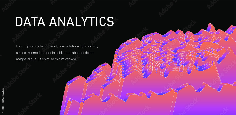 Poster Web site template for Big Data  analysis, Artificial intelligence and  Information science. 3D graphs and plots.