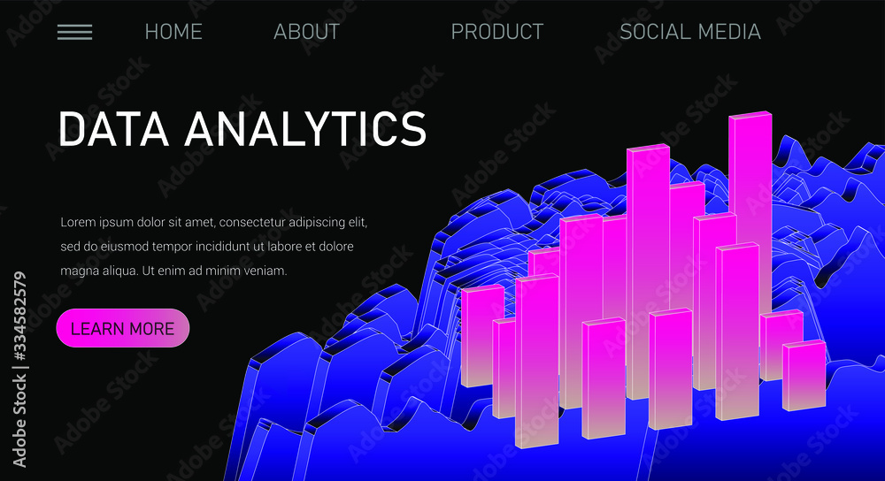 Aufkleber Web site template for Big Data  analysis, Artificial intelligence and  Information science. 3D graphs and plots.