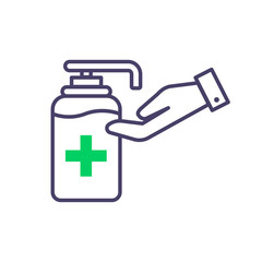 Antiseptic vector icon Hygiene Virus hand care. Black shape silhouette sign. Washing hands, anti bacterial soap, use sanitary antiseptic. Flat design illustration