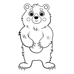Coloring page outline of a standing cartoon bear. Vector image isolated on white background. Coloring book of forest wild animals for kids