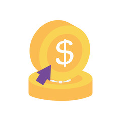 money coins and cursor icon, flat style