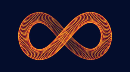 Infinity symbol, composed from neon circles. Vector 3D design.