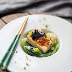 Spicy Fried Tofu with Steamed Bok Choy