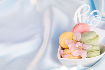 French macaroons, Spring background, Present for Mothers Day, 8 March, Teacher Day, Valentines Day, Birthday