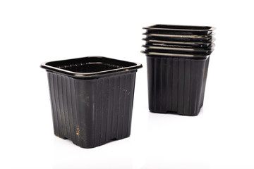 used black plastic gardening bucket