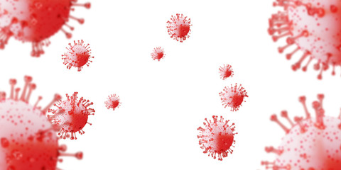 Flu COVID-19 virus cell virus background. Coronavirus outbreak influenza infection 3D render. Pandemic medical health risk concept.Floating China pathogen respiratory influenza covid virus cells