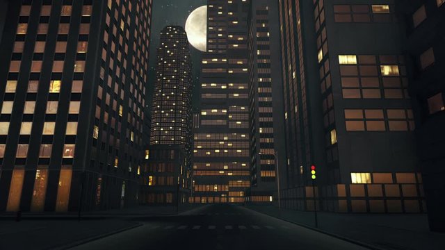 Night city empty street and the moon 2