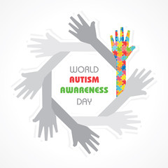 World autism awareness day with colorful puzzles vector background.