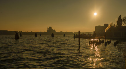 Aerial view of Venice at sunset. Italy, Europe.