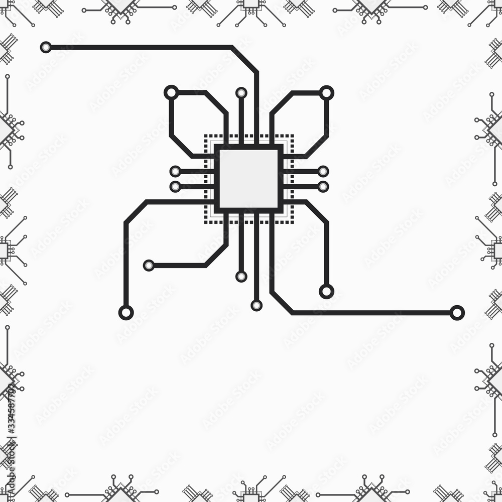 Poster Flat CPU pattern vector illustration. Seamless pattern circuit board vector background.