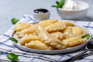 Homemade dumplings with cottage cheese.