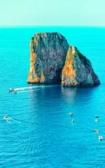 Keuken foto achterwand Aquablauw Capri-eiland met Faraglioni van Italië in Napels reflex