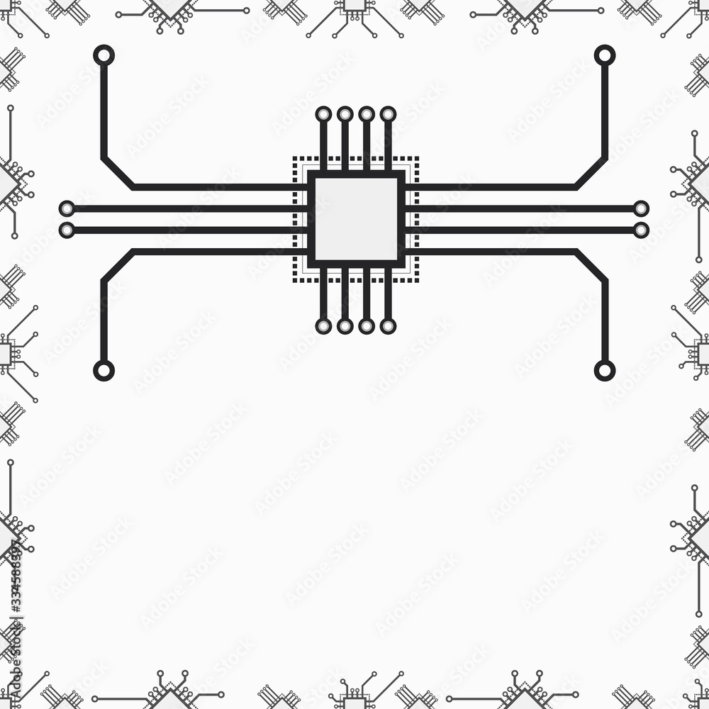Poster Vector seamless 2d circuit board pattern of CPU elements. Illustration of CPU computer, pc, laptop, tablet and smartphone.