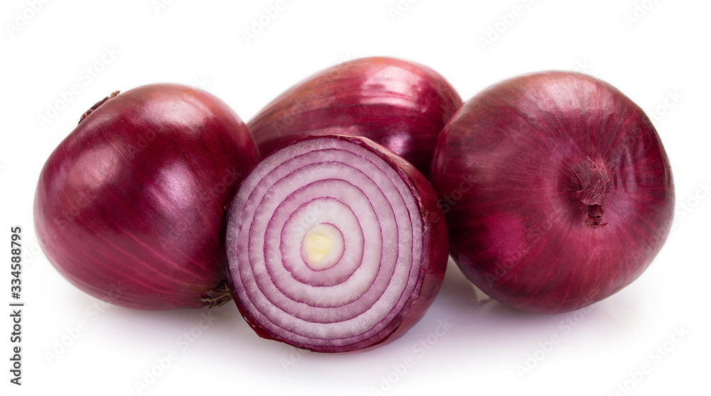 Wall mural fresh red onion on white background