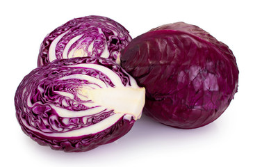 Fresh red cabbage on white background