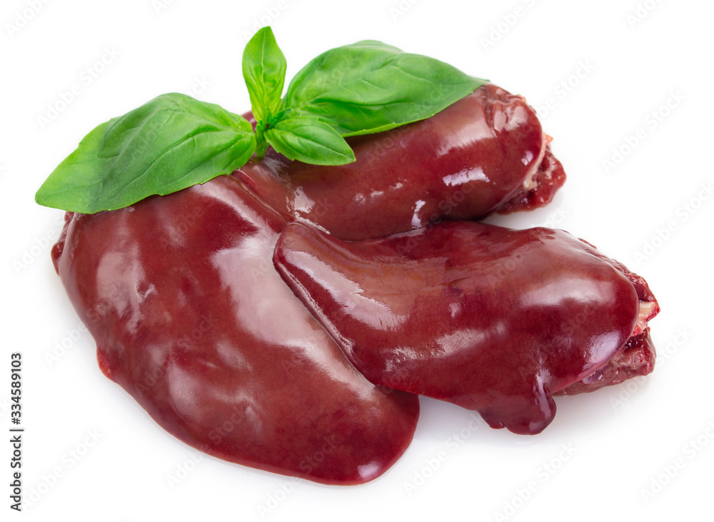 Wall mural raw chicken livers on white background