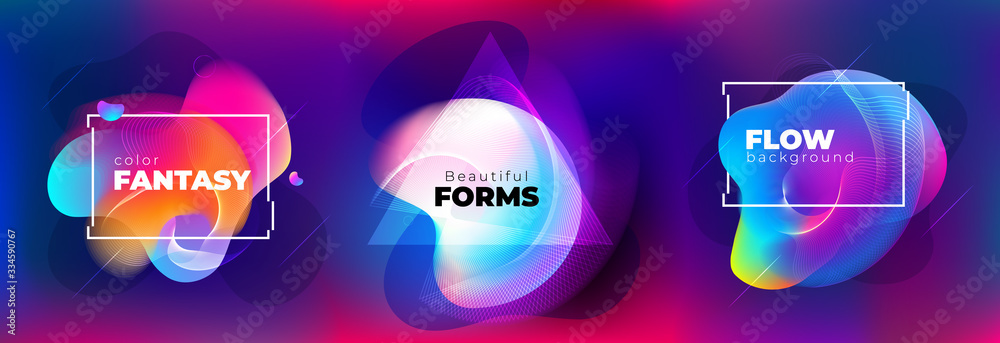 Wall mural set of abstract liquid elements for background design. fluid dynamic graphic element for modern bann