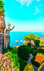 Sculpture and gardens in Capri Island town in Italy reflex