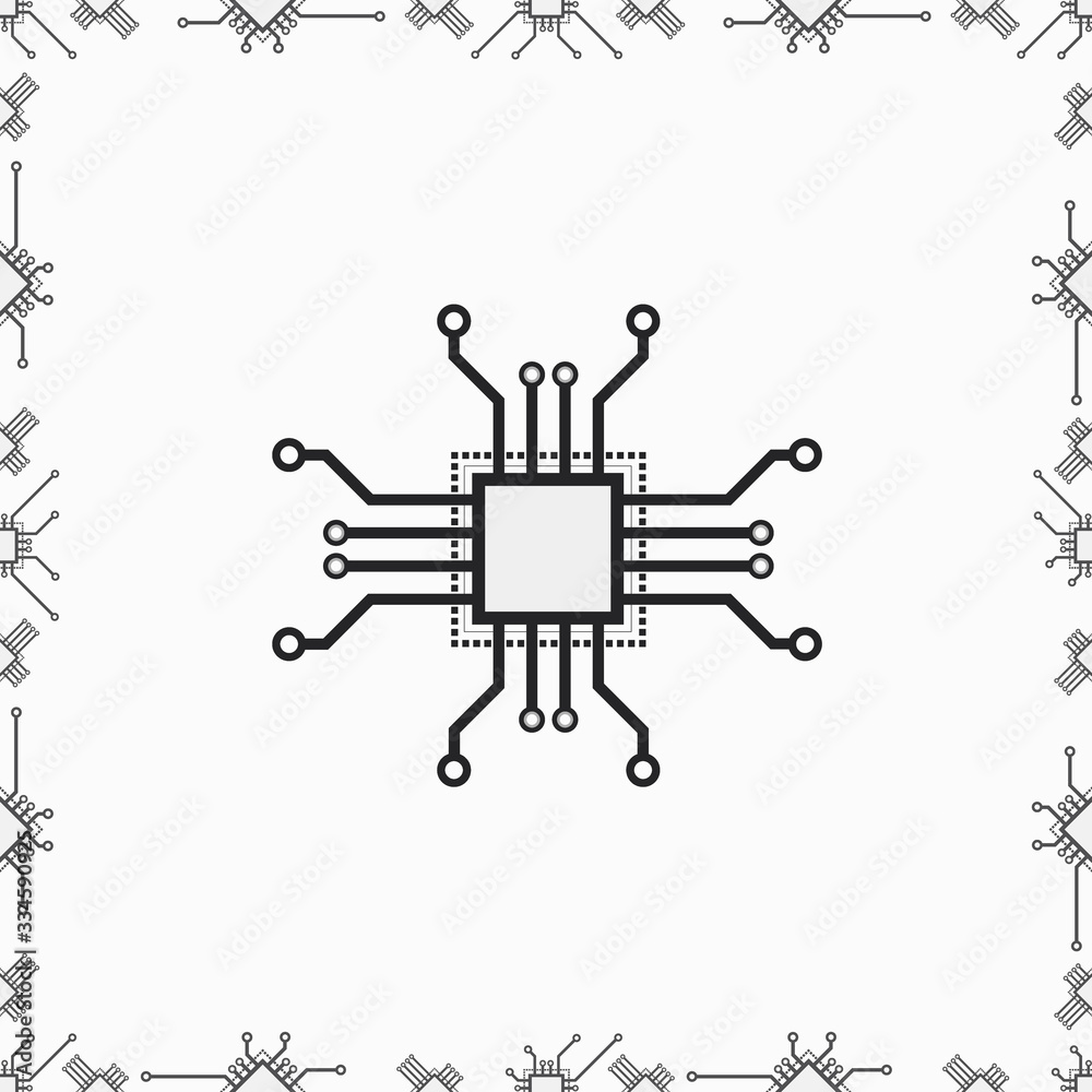 Poster Flat CPU microprocessor vector pattern for web and print design. Vector 2d concept illustration with macro CPU element.