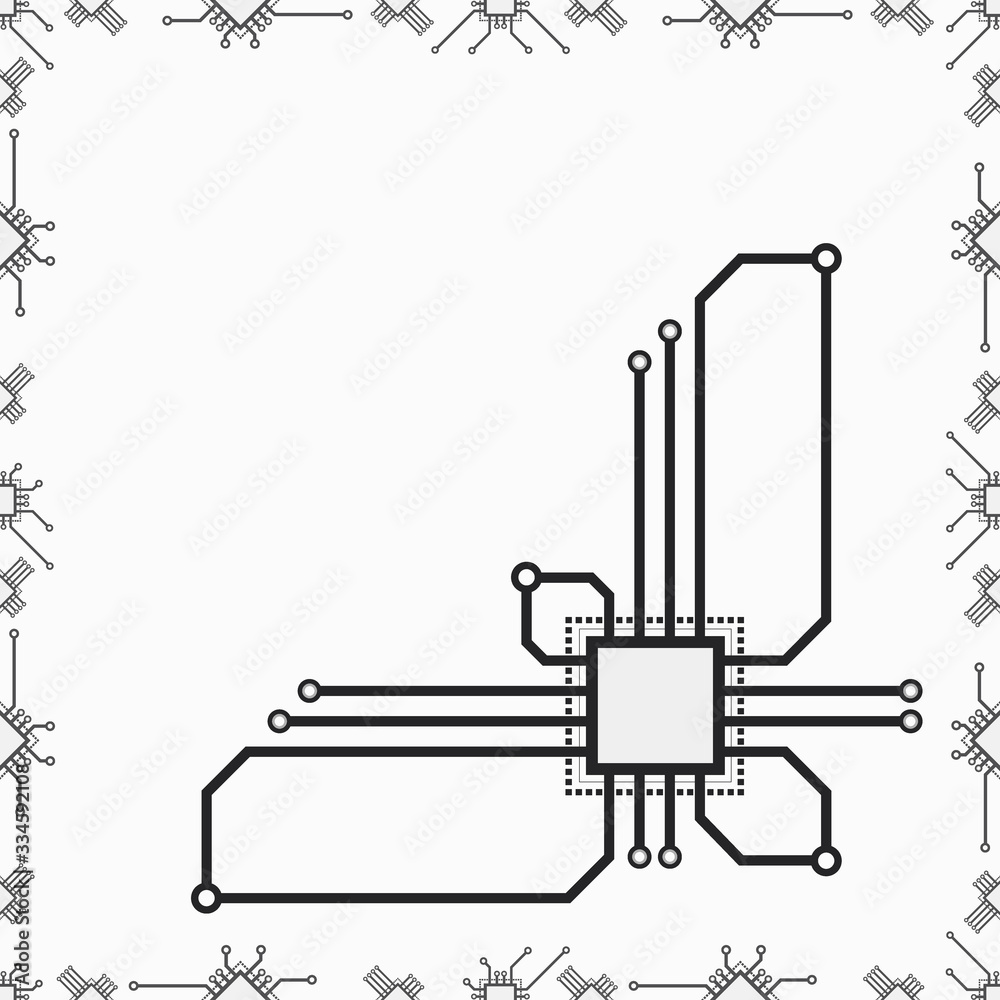 Poster CPU microprocessor flat vector wallpaper. Concept of 2d line icon cpu design for web, video, print and animation.