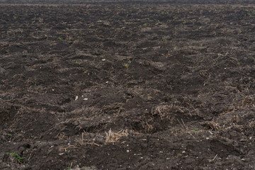 arable field in the nature after rain in Germany in cold february