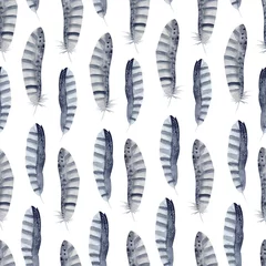 Lichtdoorlatende gordijnen Aquarel veren Handgeschilderde aquarel veren naadloze patroon. Boho-stijl illustratie.