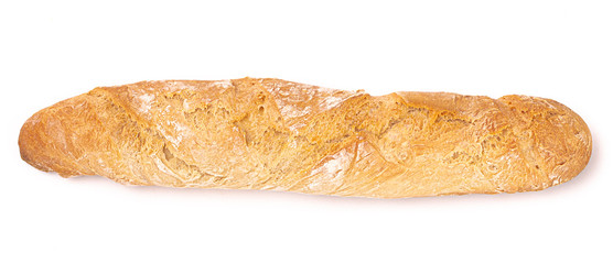 A Loaf of Fresh French Baguette isolated on a White Background