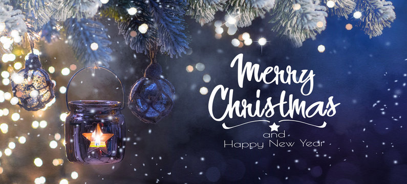 Christmas Lantern, Christmas and New Year holidays background, winter season.