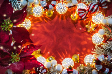 Christmas composition. Top view, flat lay, copy space.