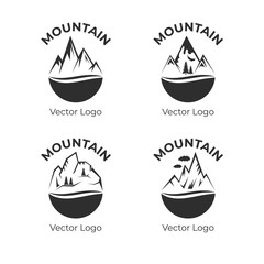 Mountain vector logo design. Outdoor activity, living on nature outdoor, hiking on mount hill badges templates.