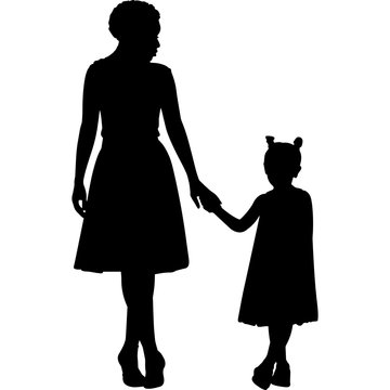African American Mother with Daughter Silhouette Vector