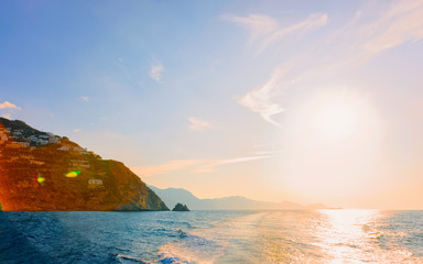 Citiscape and landscape with sunset at Positano town reflex