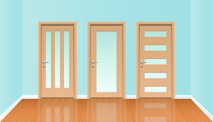 Realistic room interior with wooden floor vector design illustration
