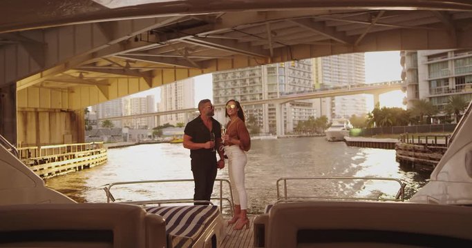 Couple doing boat cruise in city