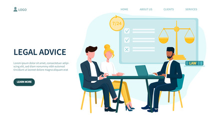 Illustrated legal advice concept and business men in meeting. Vector illustration