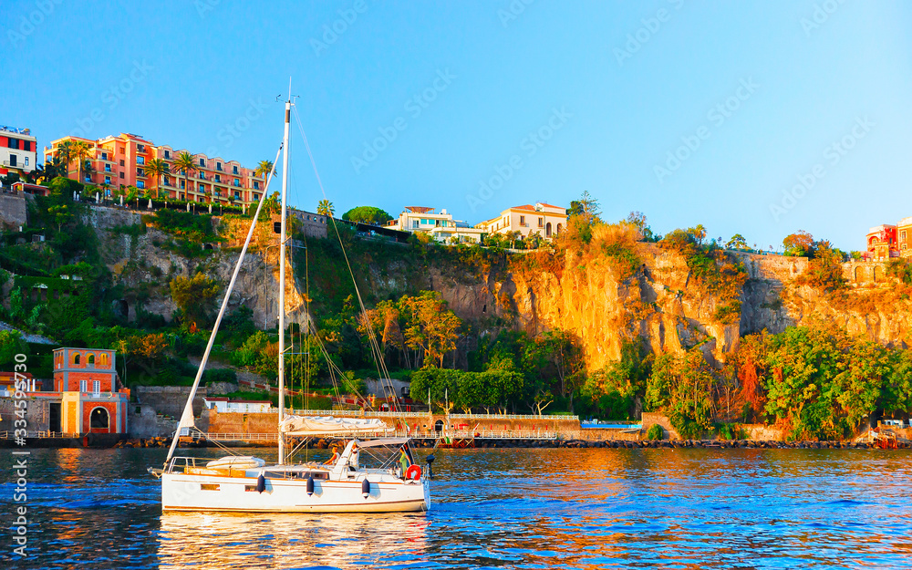 Sticker boat at port of marina grande in sorrento reflex