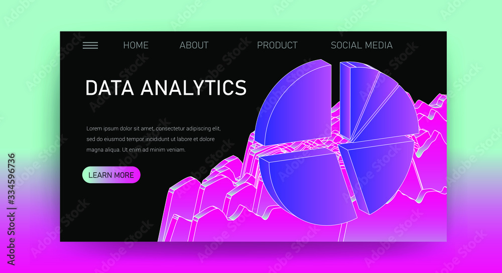 Poster Web site template for Big Data  analysis, Artificial intelligence and  Information science. 3D graphs and plots.