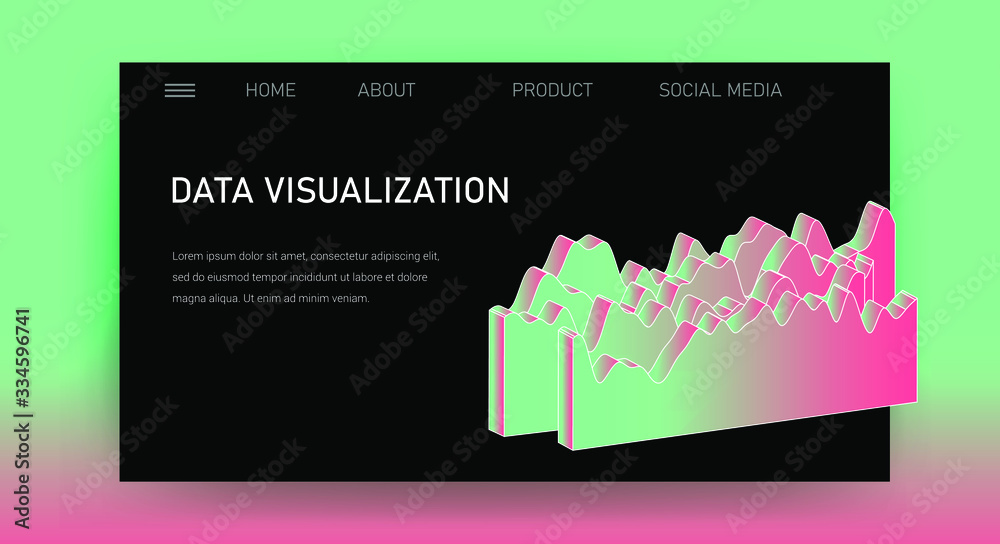 Aufkleber Web site template for Big Data  analysis, Artificial intelligence and  Information science. 3D graphs and plots.