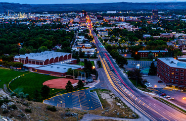 Billings Montana Cityscape streaming lights - obrazy, fototapety, plakaty