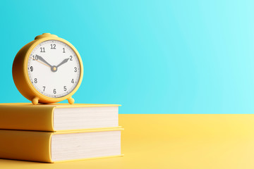 Clock with books in minimal style. Isolated. 3d rendering.