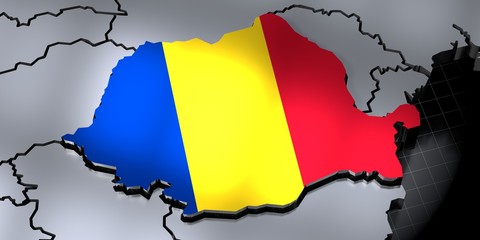 Romania - country borders and flag - 3D illustration