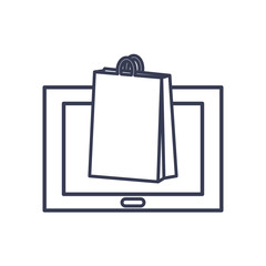 payments online concept, computer with shopping bag icon, line style