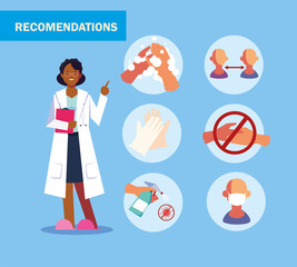 woman doctor explain Infographics how prevent the spread of covid 19